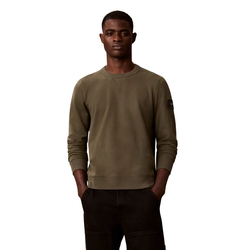 Felpa Uomo Calvin Klein French Terry Badge Verde Oliva S