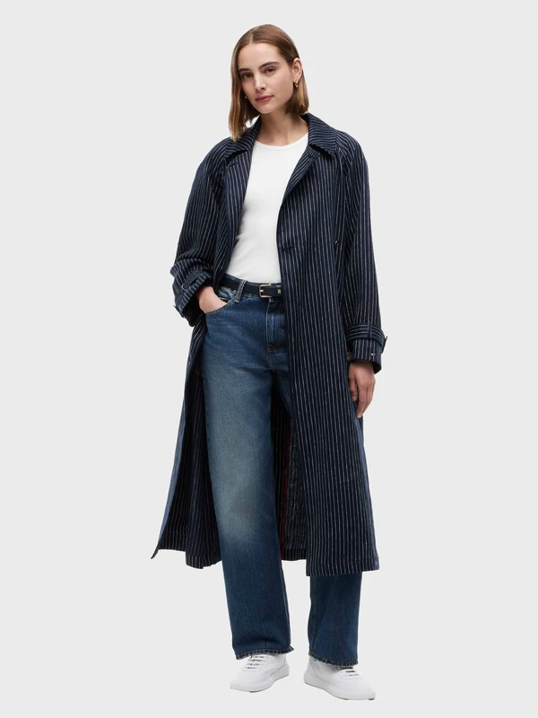 Tommy Hilfiger - Women's Pinstripe Trench Coat With Linen Navy / 34