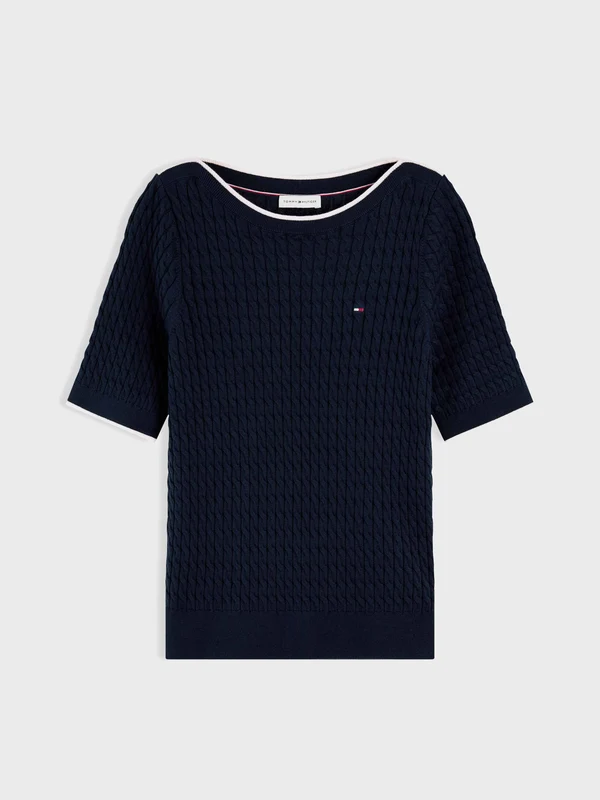 Tommy Hilfiger - Women's Cable Knit Boat Neck Short Sleeve Jumper Navy / S