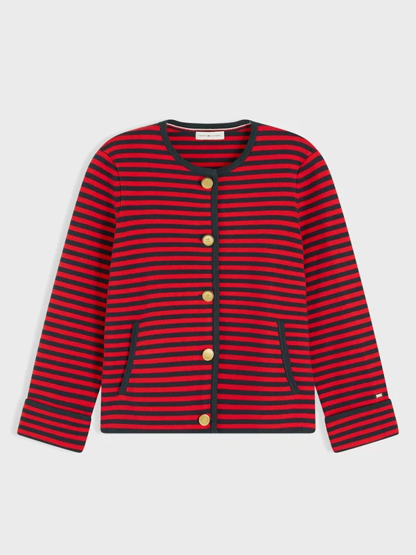 Tommy Hilfiger - Women's Gold-Tone Button Boxy Cardigan Navy / Red / L