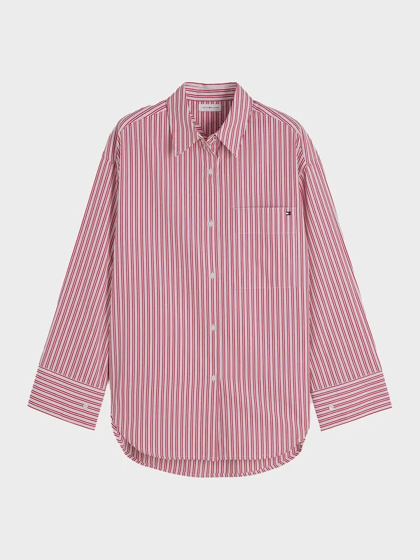 Tommy Hilfiger - Women's Oversized Fit Flag Embroidery Poplin Shirt Red / 42