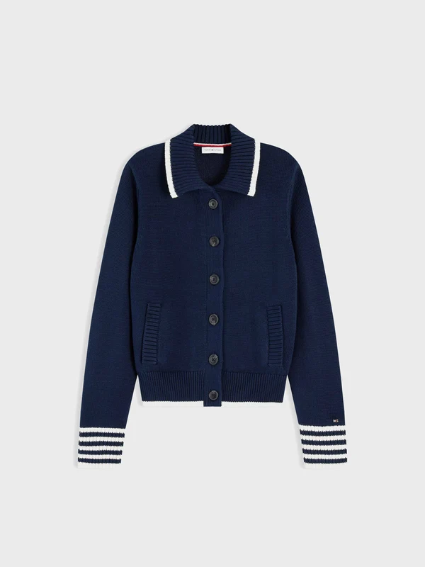Tommy Hilfiger - Women's Back Logo Embroidery Relaxed Polo Cardigan Navy / L