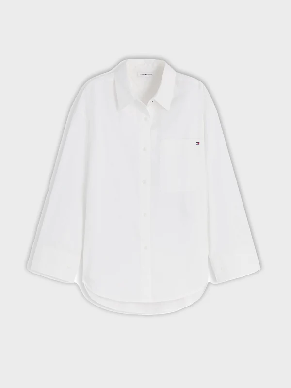 Tommy Hilfiger - Women's Oversized Fit Flag Embroidery Poplin Shirt White 1 / 34