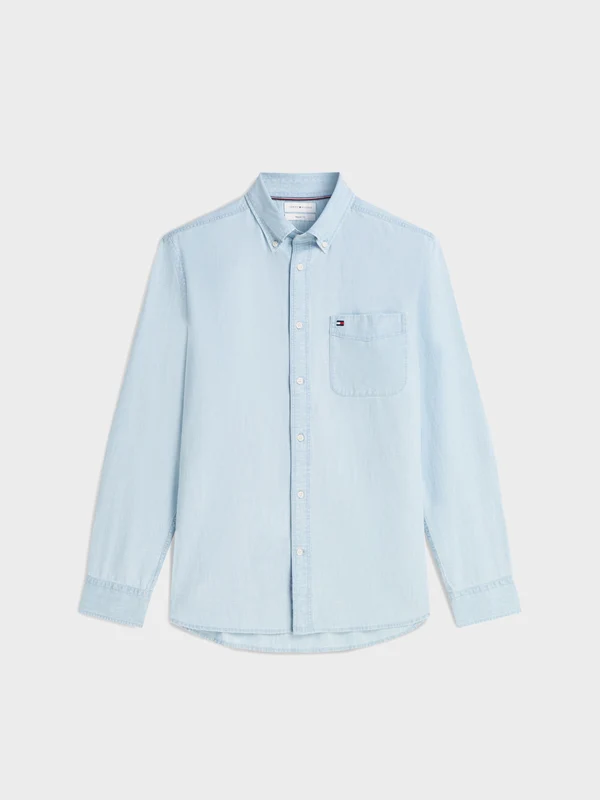 Tommy Hilfiger - Men's Regular Fit Button-Down Chambray Shirt Light Blue / S
