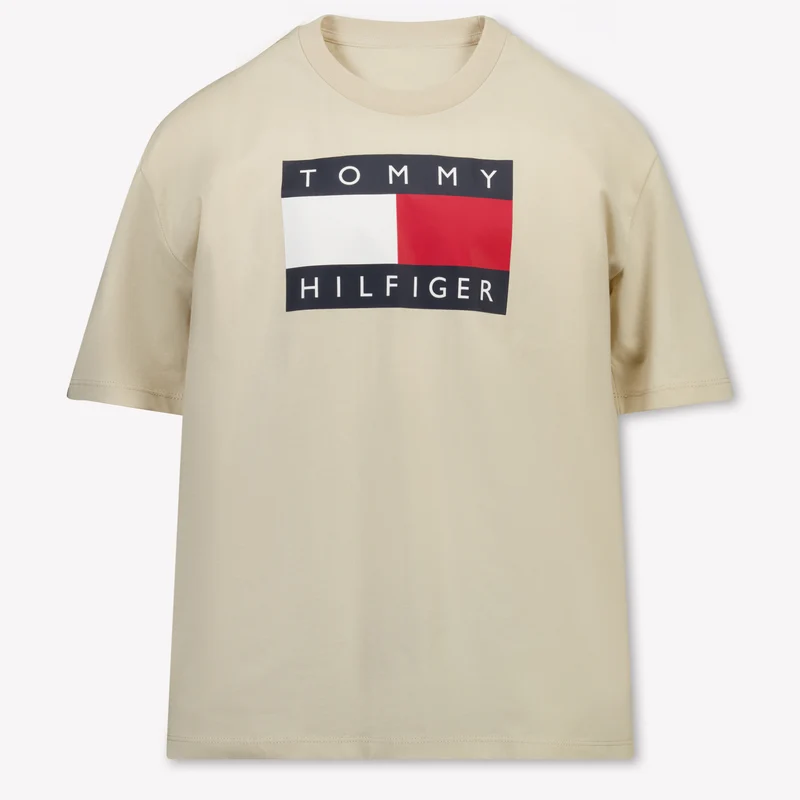 Tommy Hilfiger Kinder Jongens T-Shirt In Beige 14 Jaar