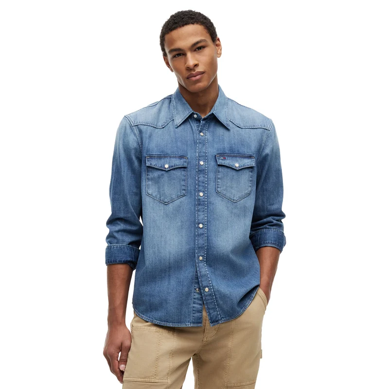 Camicia Uomo Tommy Jeans Regular Denim Western Blu XL