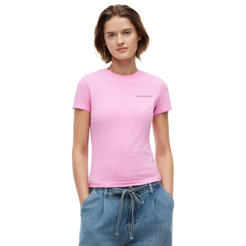 T-Shirt Donna Tommy Jeans Essential Logo Rosa XS