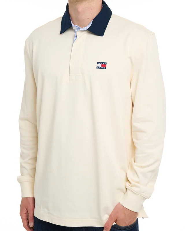 Tommy Jeans Badge Relaxed Rugby Shirt Cream S
