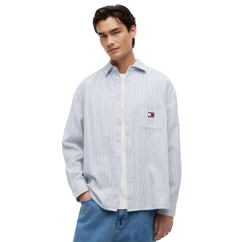 Camicia Uomo Tommy Jeans Stripe Oxford Bianco Blu M