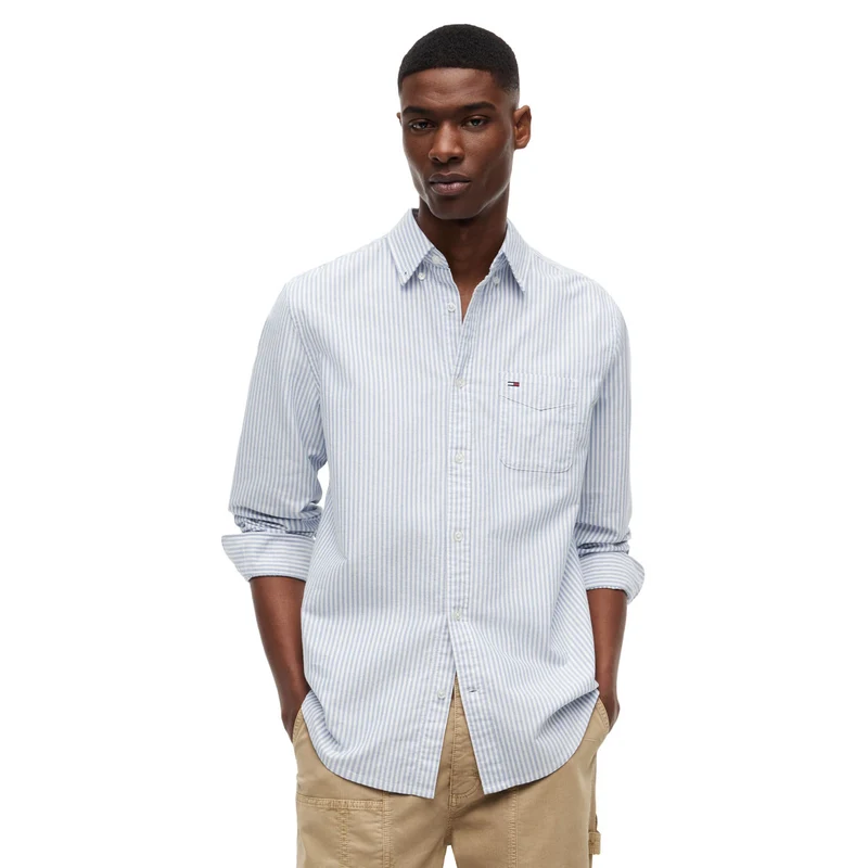 Camicia Uomo Tommy Jeans Stripe Oxford Bianco Azzurro M
