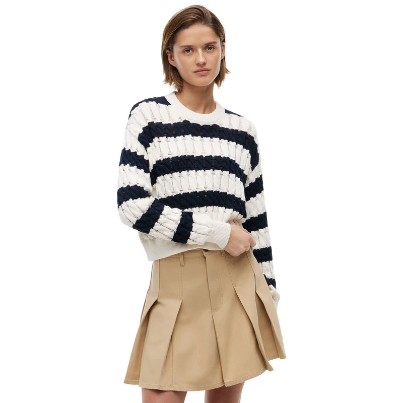 Pullover Donna Tommy Jeans Intrecciato Bianco Blu S