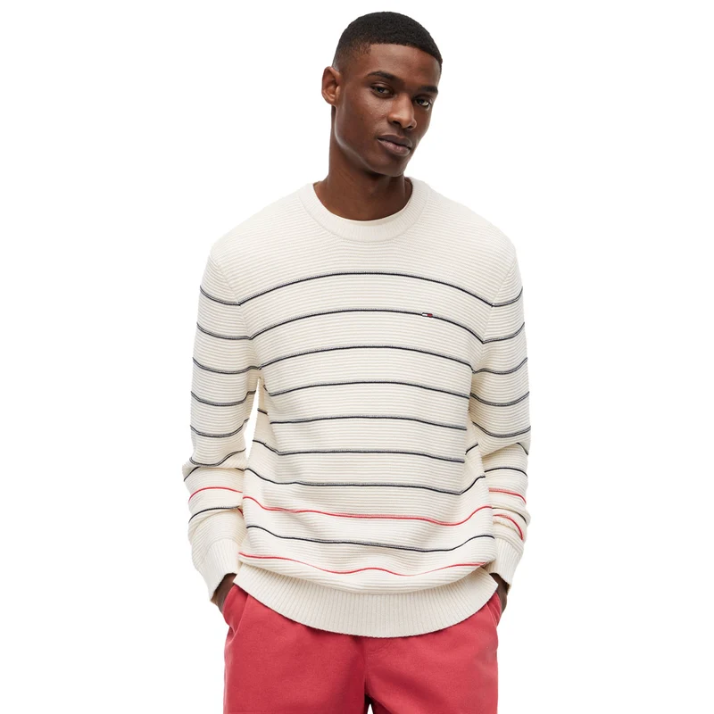 Pullover Uomo Tommy Jeans Flag Slim Fit Bianco S