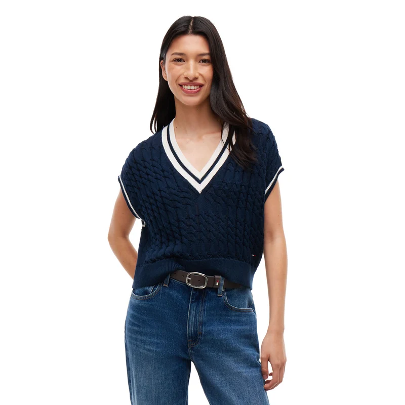 Gilet Donna Tommy Jeans Tipping Blu Bianco XS
