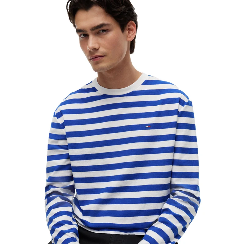 Maglia Uomo Tommy Jeans Essential Stripe Bianco Blu S
