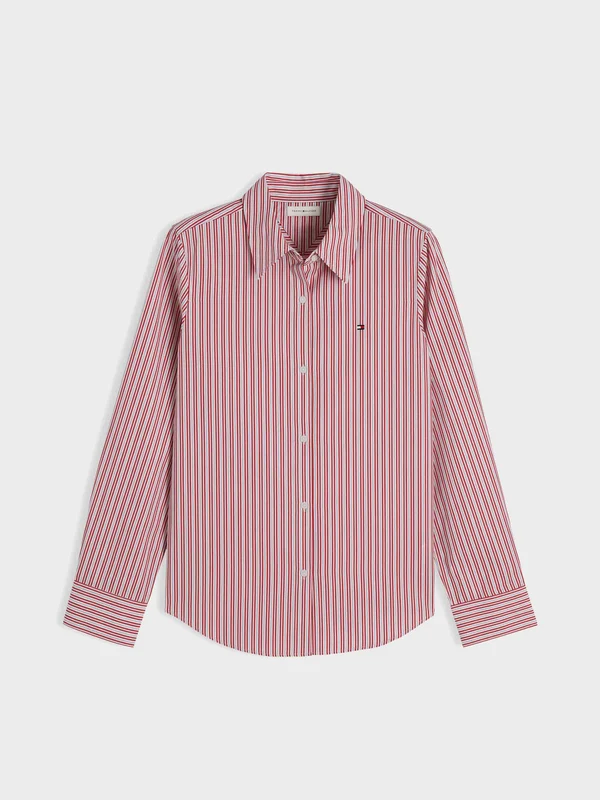 Tommy Hilfiger - Women's Regular Fit Flag Embroidery Poplin Shirt Red Stripes / 36
