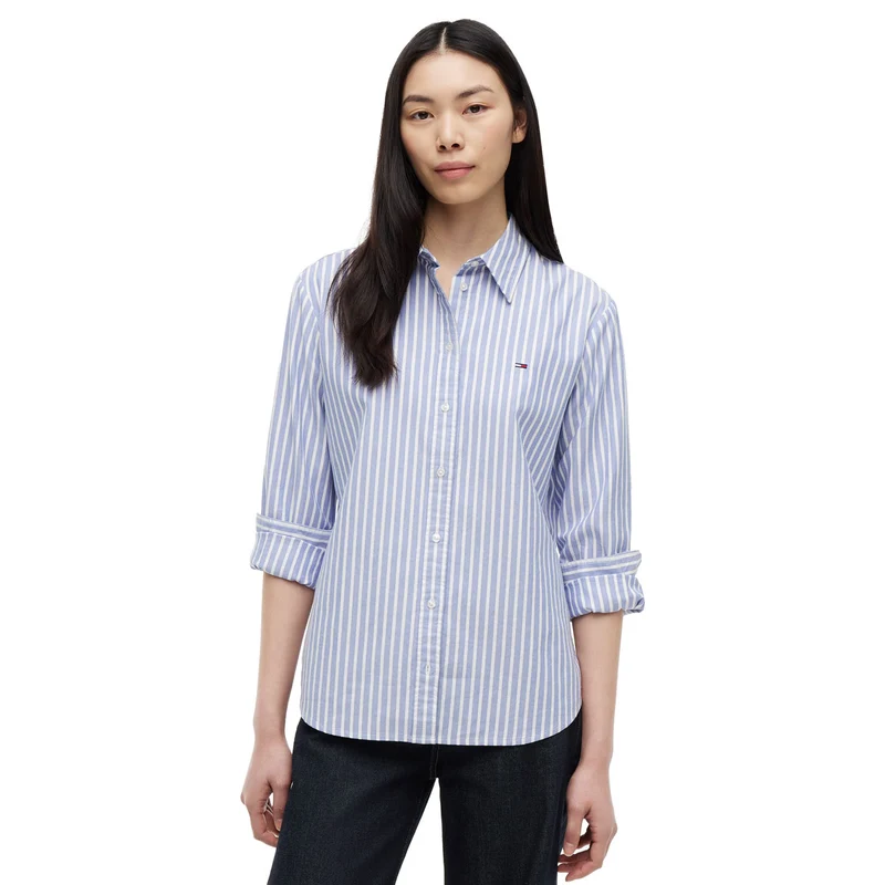 Camicia Donna Tommy Jeans Oxford Azzurro Bianco L