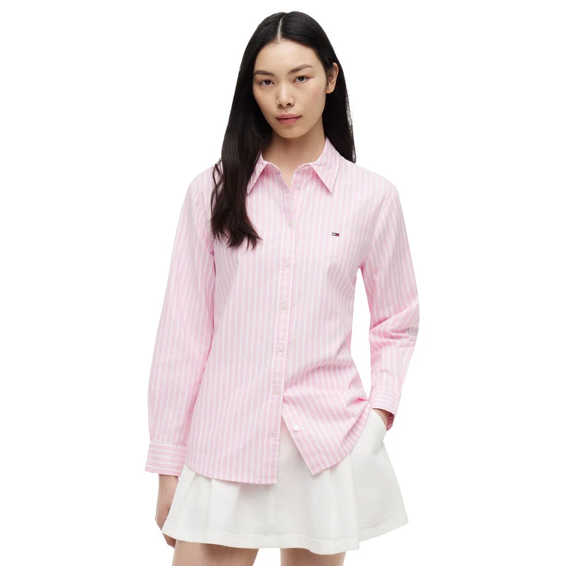 Camicia Donna Tommy Jeans Righe Oxford Rosa Bianco S