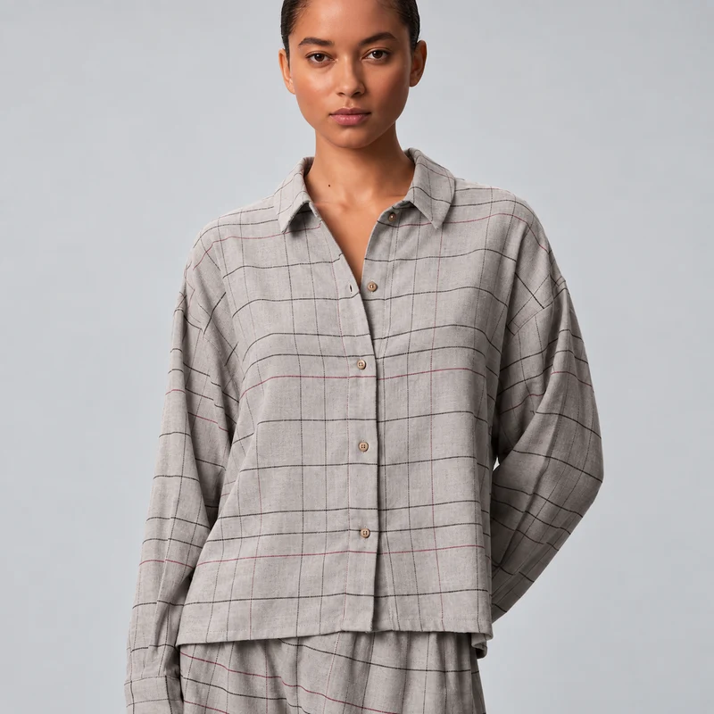 Calvin Klein Flannel Sleep Nachthemd, Grau Sophie Plaid + Jasper Heather / XS