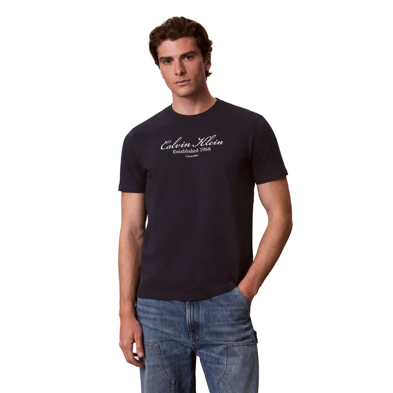 T-Shirt Uomo Calvin Klein Logo Scritta Blu S