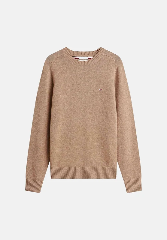TOMMY HILFIGER Maglione girocollo PURE LAMBSWOOL CREW NECK JUMPER Heathered Oatmilk beige avena chiaro da uomo, in pura lana d'agnello, con maniche lu XXL
