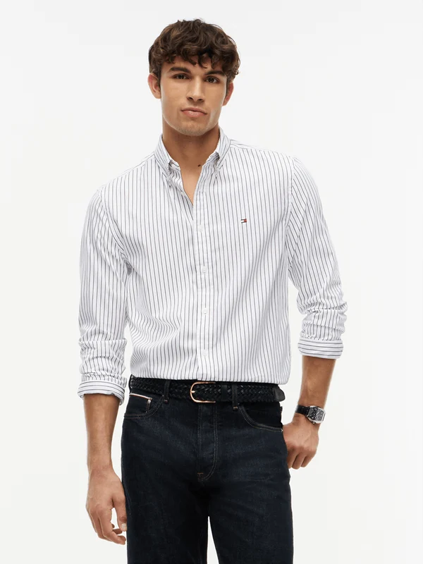 Tommy Hilfiger Mens Hairline Poplin Shirt - White Stripe White Stipe / M