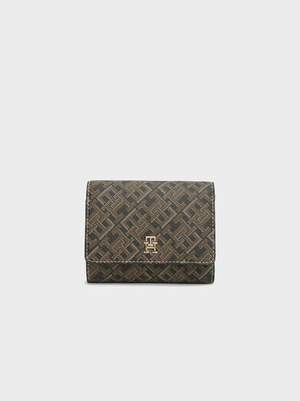 Tommy Hilfiger - Women's Hilfiger Icon Print Trifold Wallet Black/Brown / osz