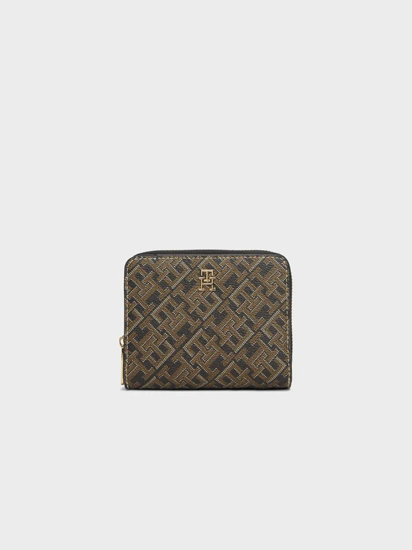 Tommy Hilfiger - Women's Hilfiger Icon Print Zip-Around Wallet Black/Brown / osz