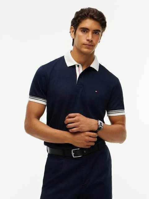 Tommy Hilfiger Mens Regular Fit Interlock Contrast Polo Shirt - Navy Blue Navy Blue / XL