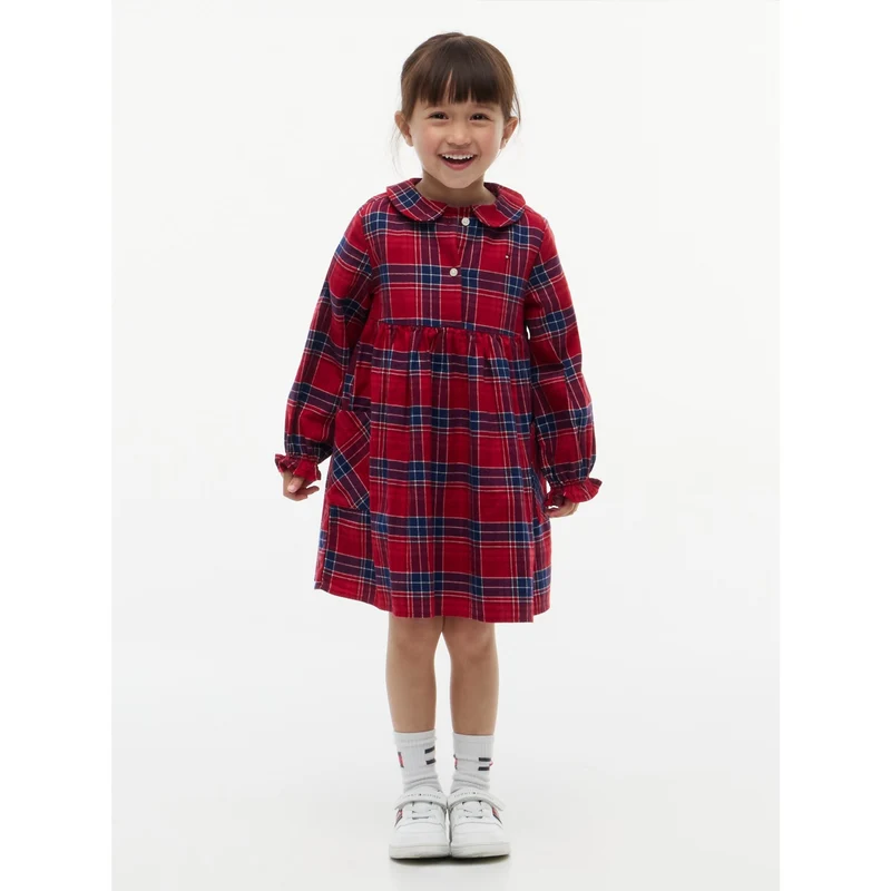 Tommy Hilfiger Medium Red Check-Red Lg Check Rounded Krave Kjole 7 år
