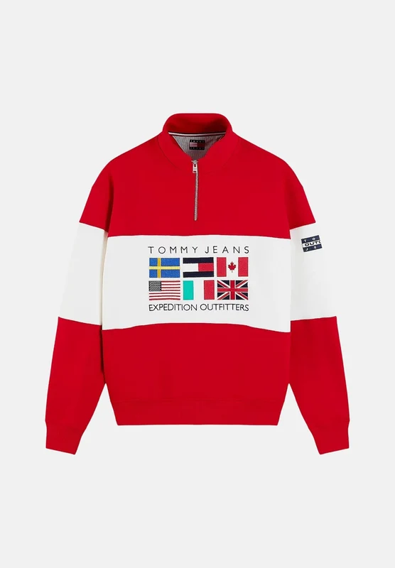 TOMMY JEANS Felpa mezza zip OUTDOORS ZIP MOCK rossa per uomo e donna L