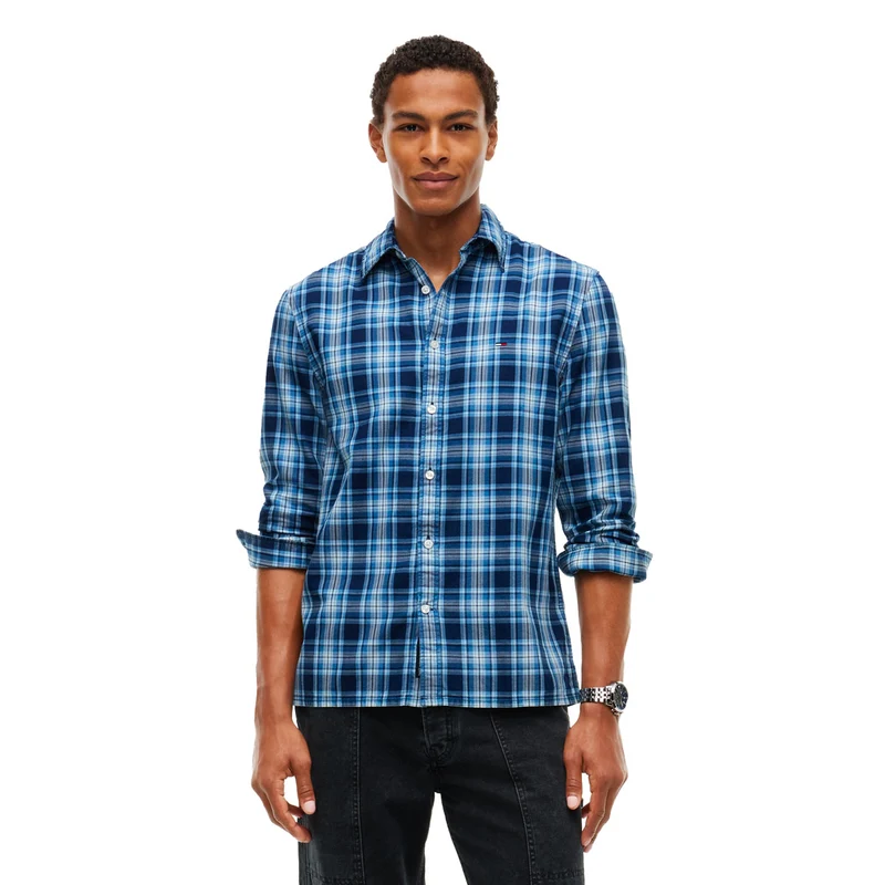 Camicia Uomo Tommy Jeans Dobby Check Blu Azzurro XL