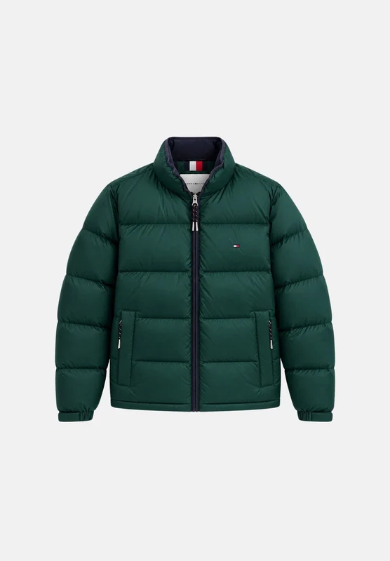 TOMMY HILFIGER Piumino WATER-REPELLENT RIPSTOP DOWN JACKET Ornamental Green verde bosco scuro da uomo, in tessuto ripstop idrorepellente con imbottitu L