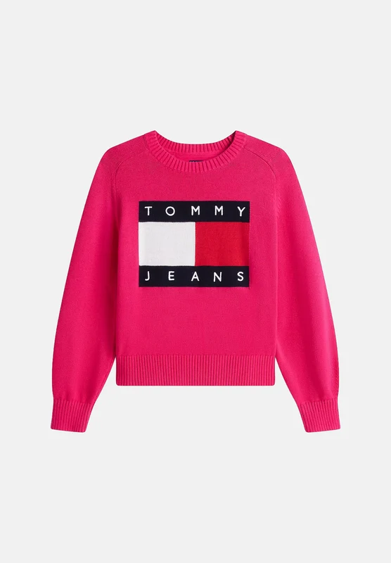 TOMMY JEANS Maglione girocollo FLAG CREW NECK JUMPER bright ceri-fucsia acceso da donna M