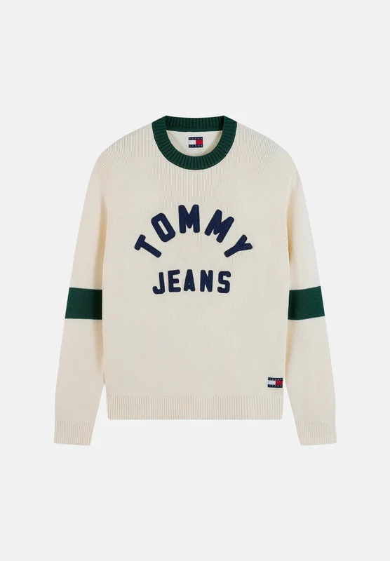 TOMMY JEANS Maglione REG NEW CLASSICS crema e verde per uomo e donna S