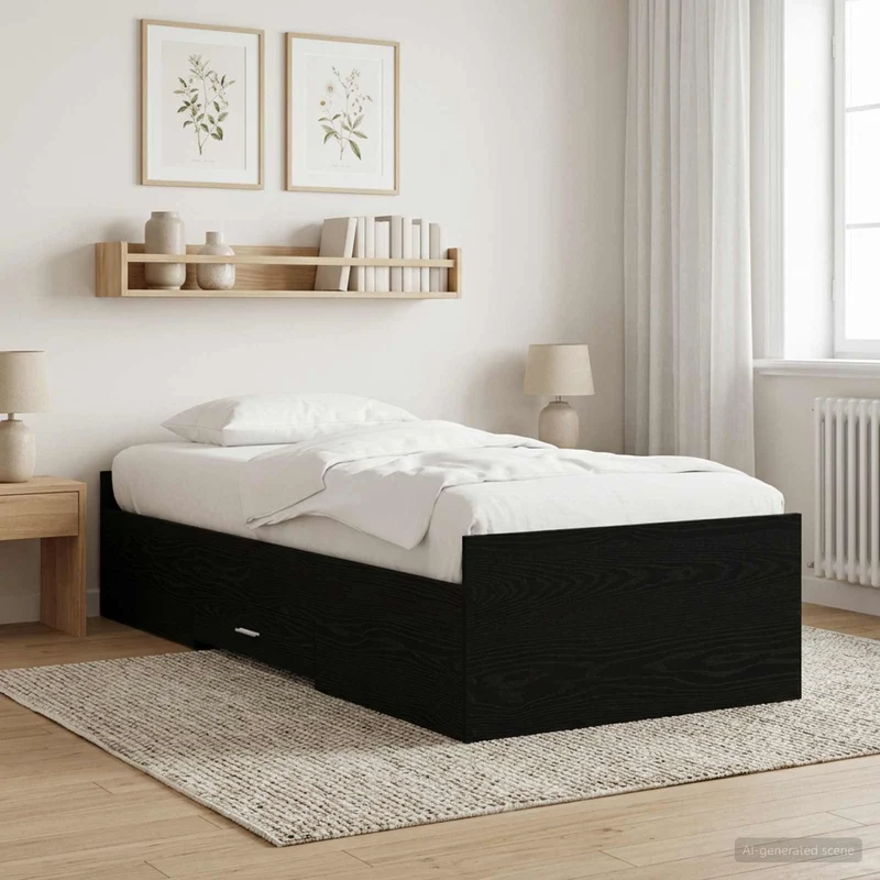 Sänkykehys varastolla Musta tammi 80 x 200 cm Tekninen puu