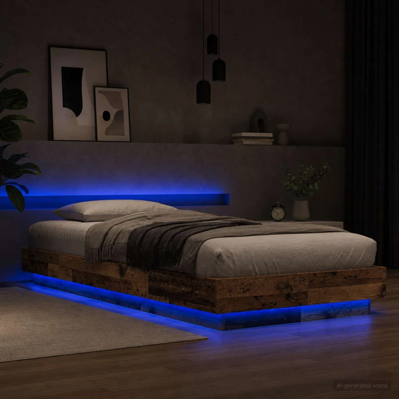 Sängyn runko LED-valolla Vanha puu 80 x 200 cm Tekninen puu