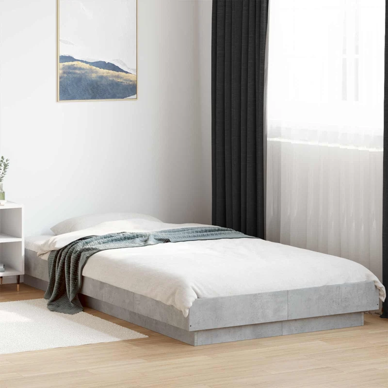 Sängyn runko LED-valolla Betoninharmaa 80 x 200 cm Tekninen puu