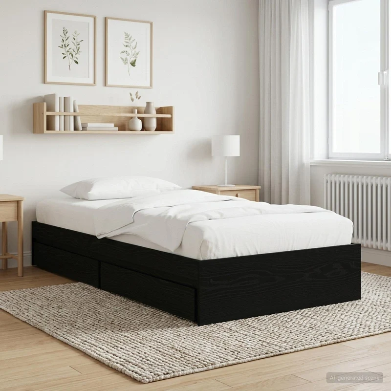 Sänkykehys varastolla Musta tammi 80 x 200 cm Tekninen puu