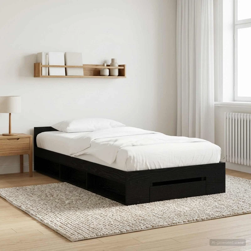 Sänkykehys varastolla Musta tammi 80 x 200 cm Tekninen puu