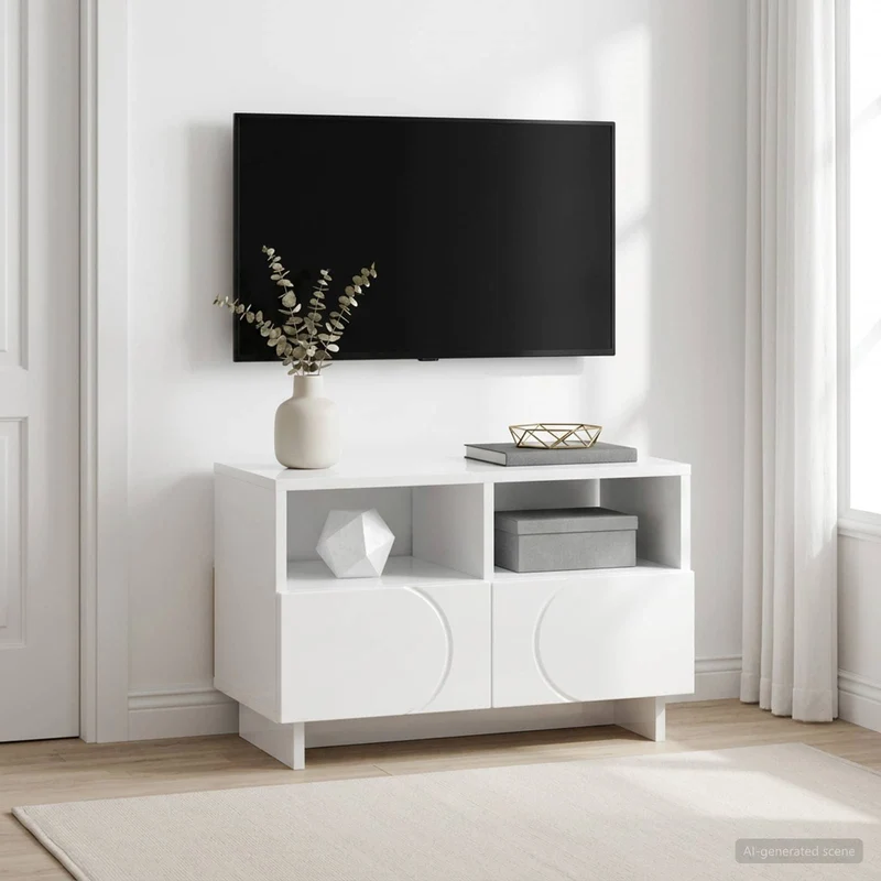 TV-teline 60 x 34.5 x 40 cm Korkeakiiltoinen valkoinen