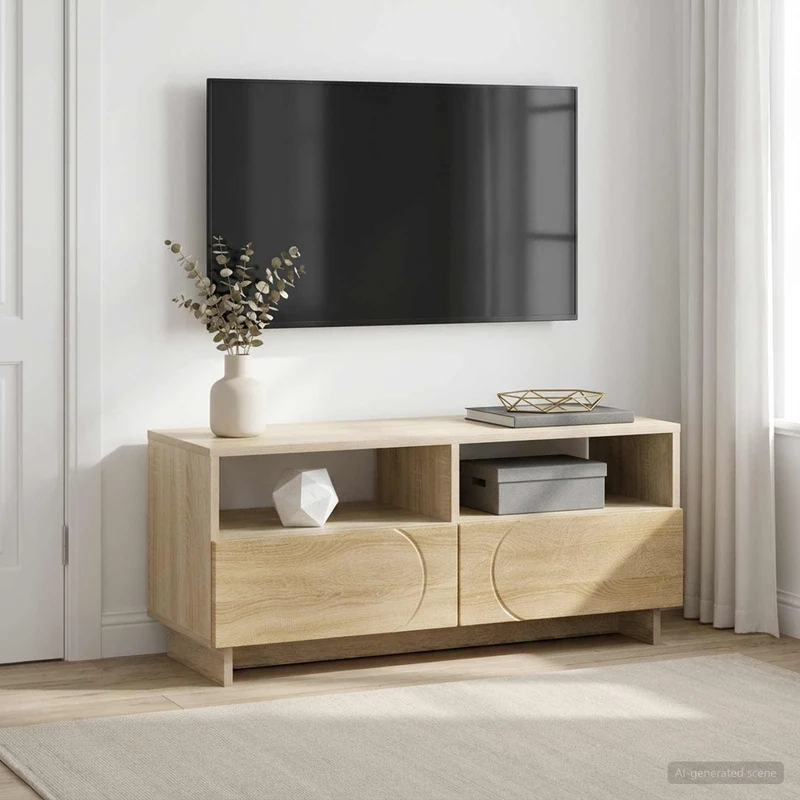 TV-teline 90 x 34.5 x 40 cm Betoninharmaa Tekninen puu