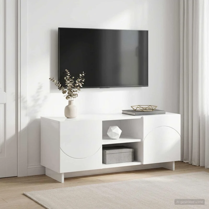 TV-teline 90 x 34.5 x 40 cm Korkeakiiltoinen valkoinen