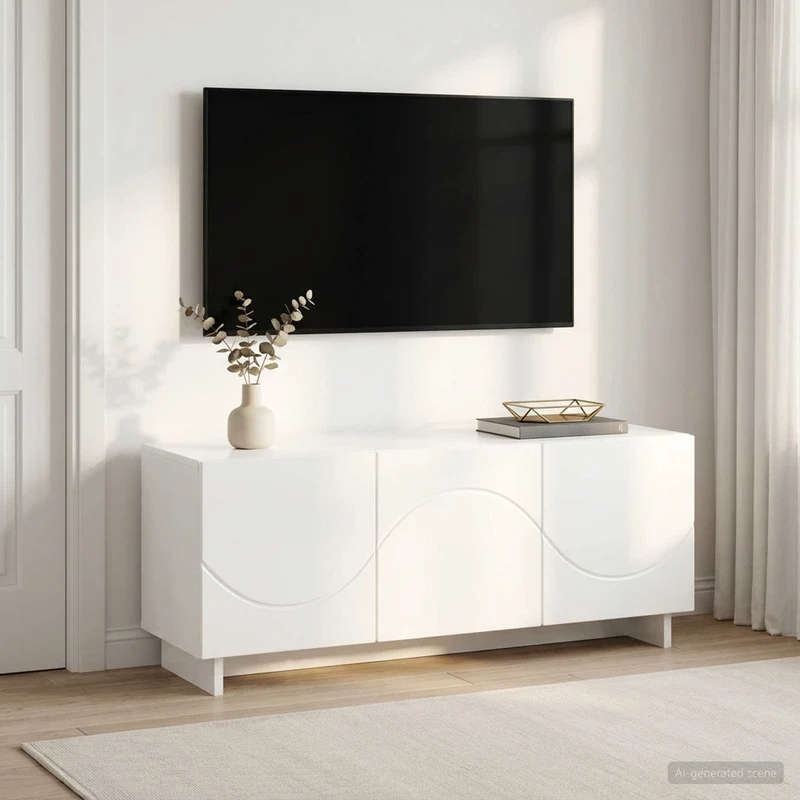 TV-taso 90 x 34.5 x 40 cm Korkeakiiltoinen valkoinen