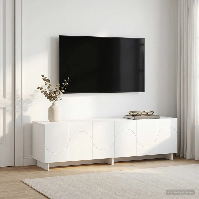 TV-taso 140 x 34,5 x 40 cm valkoinen Tekninen puu
