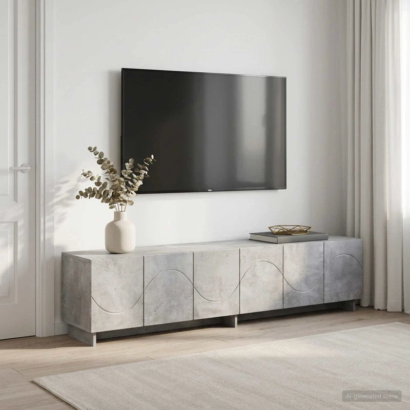 TV-taso 180 x 34,5 x 40 cm Betoninharmaa Tekninen puu