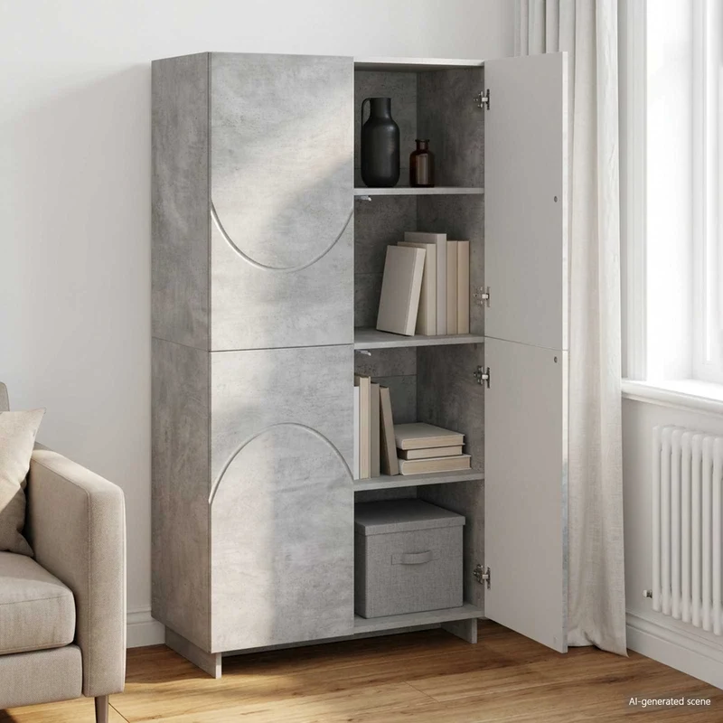 Korkea kaappi Betoninharmaa 79 x 41 x 151 cm Tekninen puu