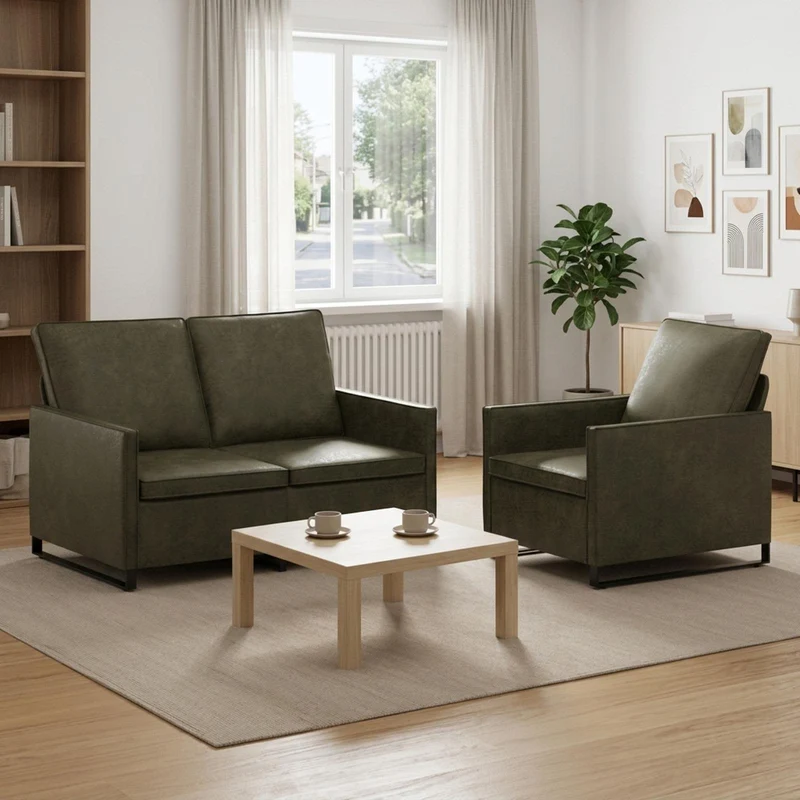Bankstel 2-delig legergroen kunstsuède 130x81x82 cm