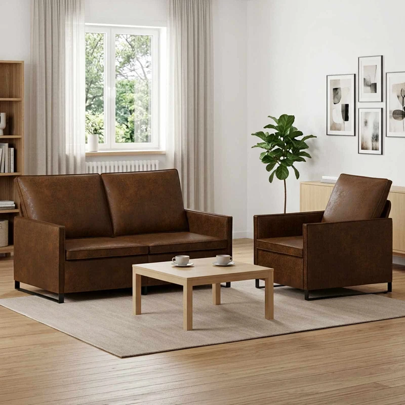 Bankstel 2-delig bruin kunstsuède 150x81x82 cm