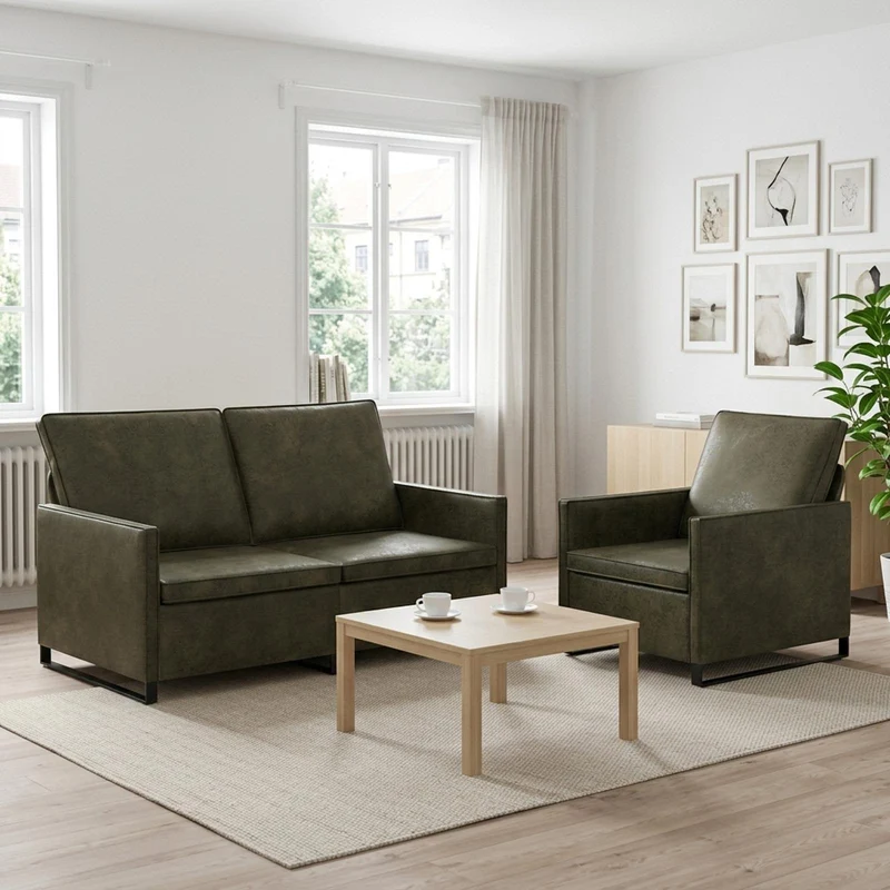 Bankstel 150 cm legergroen faux suède