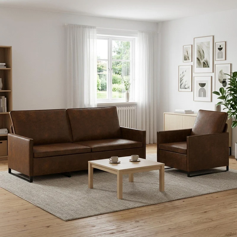 Bankstel 190 cm bruin faux suède